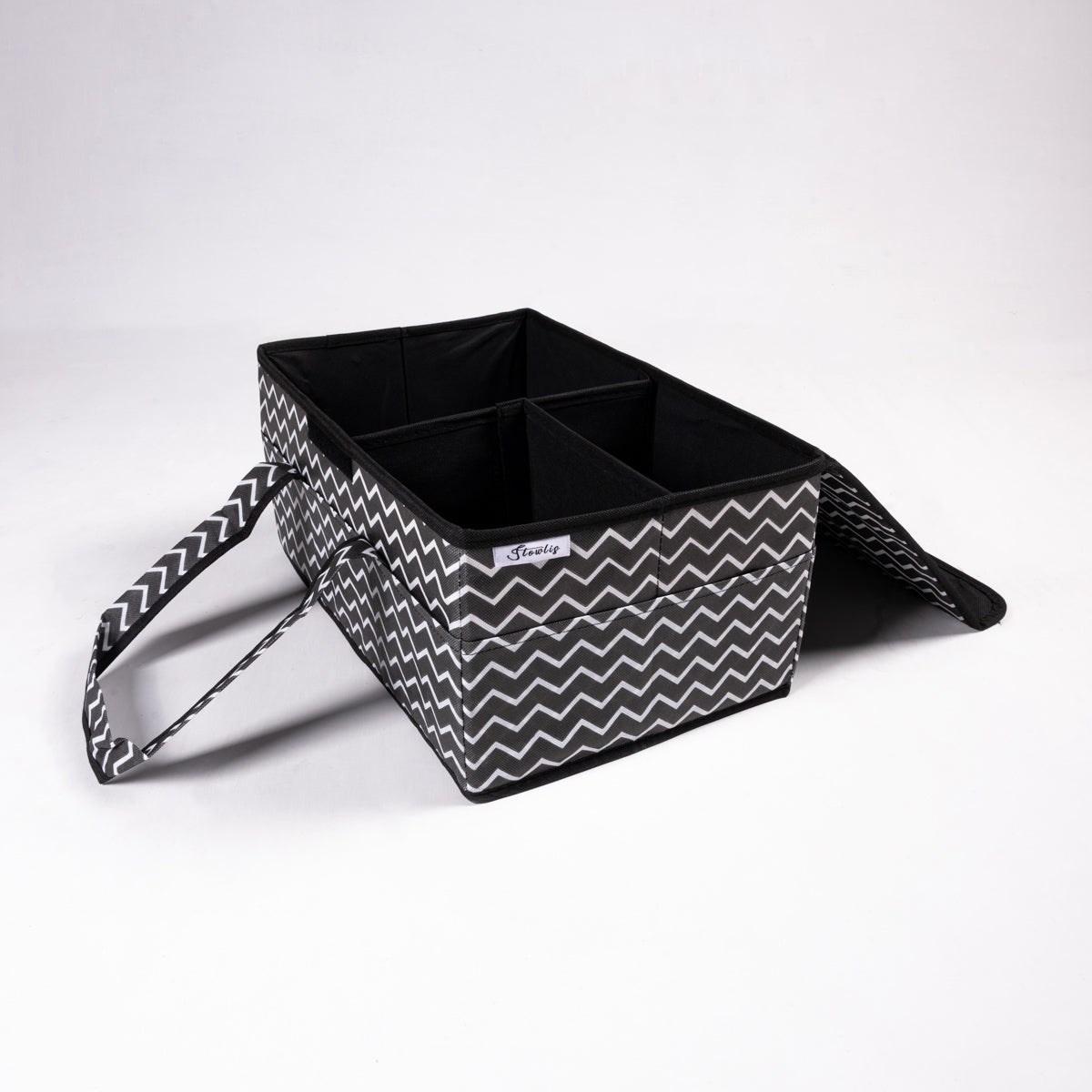 Black Zig Zag Diaper Caddy Set with Lid