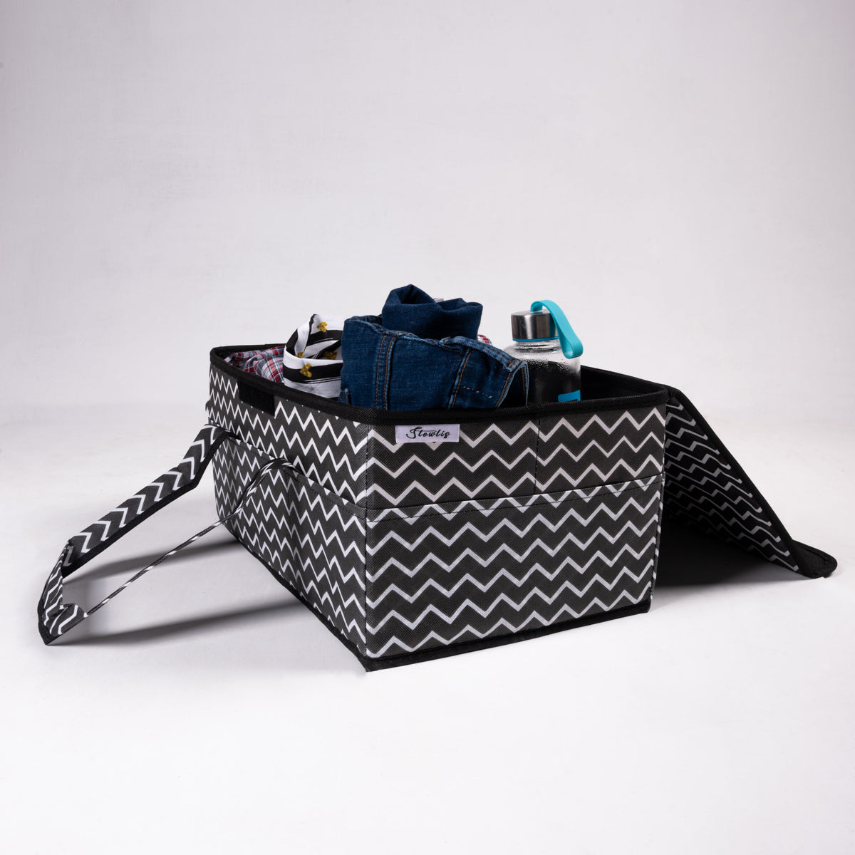 Black Zig Zag Diaper Caddy Set with Lid