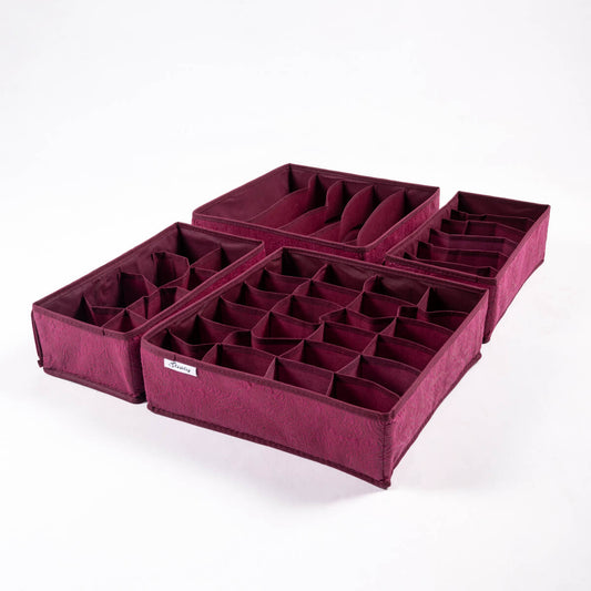 Maroon Floral Pack of 4 Accessories Organizer